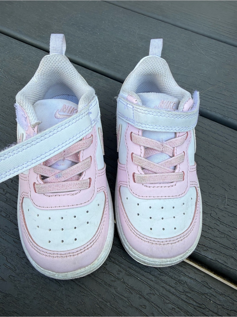 Nike Kids White and Light Pink Athletic Shoes